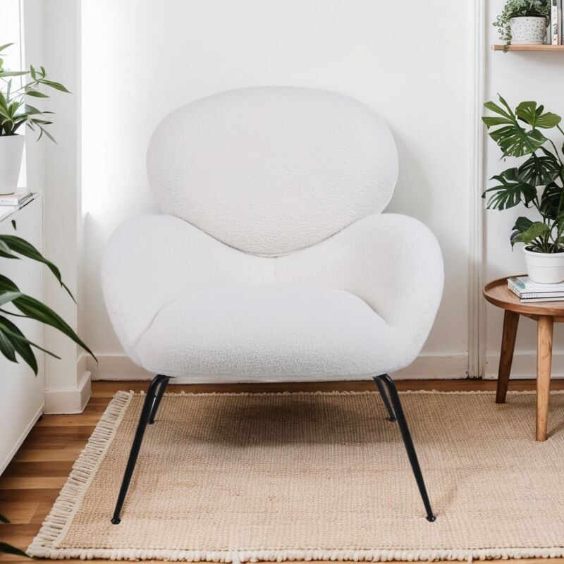 Tanant - Fauteuil en velours Teddy - Chaise longue moderne en tissu rembourré avec pieds en métal - Coiffeuse pour salon, chambre à coucher,