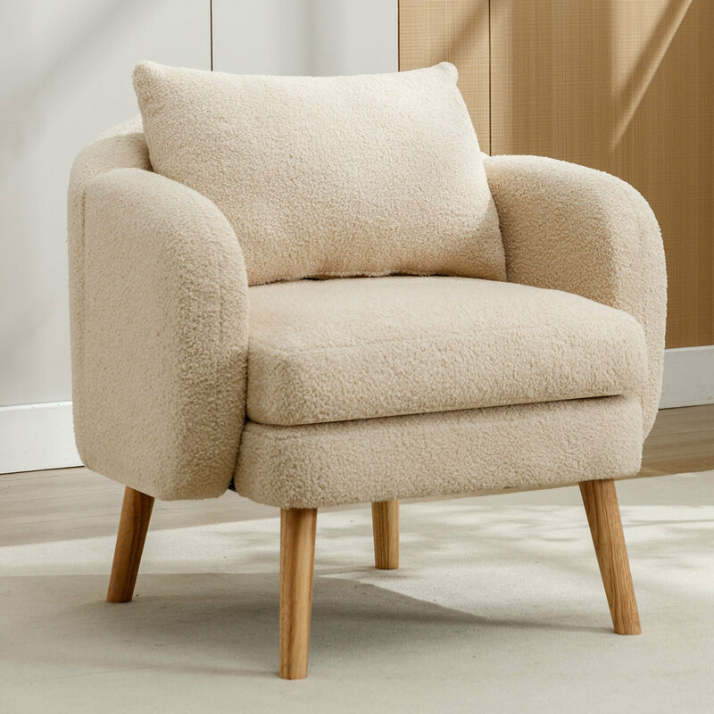 Fortuna Lai - Fauteuil en velours Teddy moderne et sobre, fauteuil de loisirs, fauteuil individuel avec coussin extra-épais, pieds en bois massif