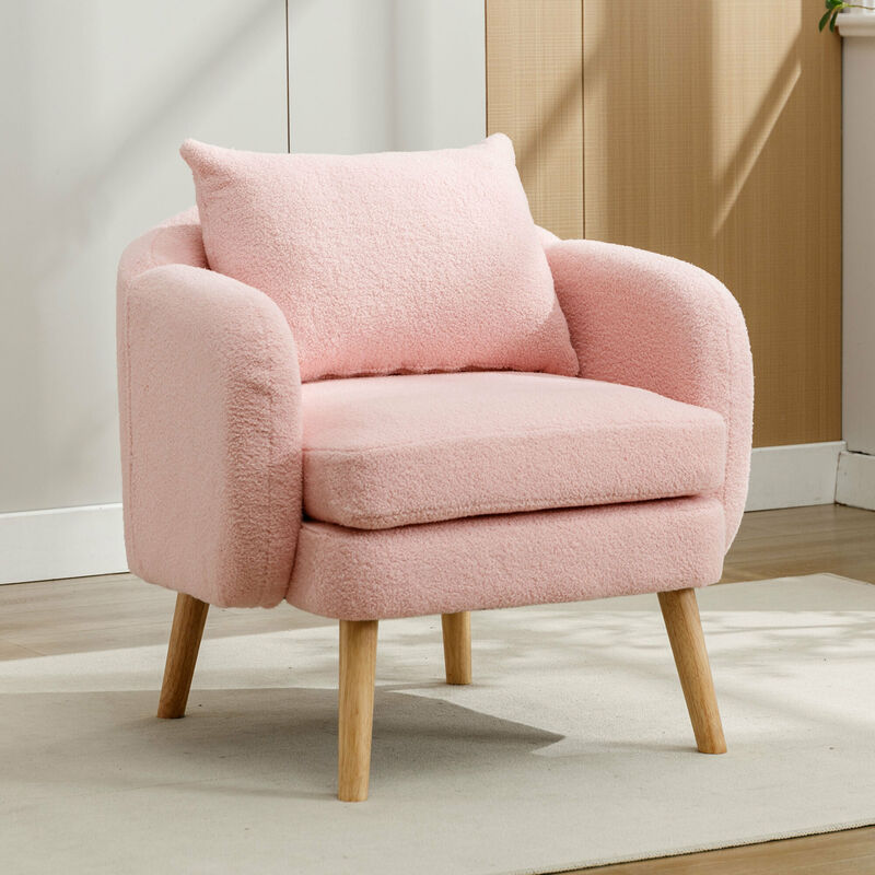 Fortuna Lai - Fauteuil en velours Teddy moderne et sobre, fauteuil de loisirs, fauteuil individuel avec coussin extra-épais, pieds en bois massif