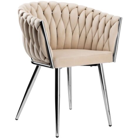 Fauteuil en velours tissé, COFTON, chrome, beige