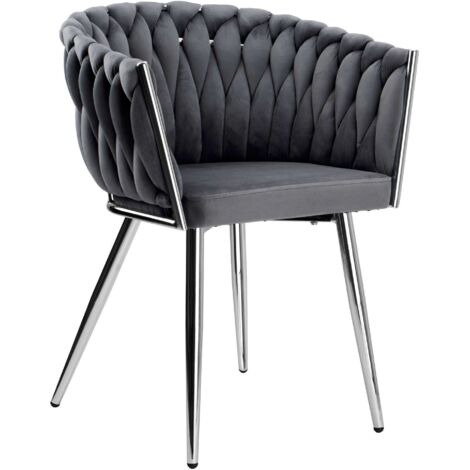 Fauteuil en velours tissé, COFTON, chrome, graphite