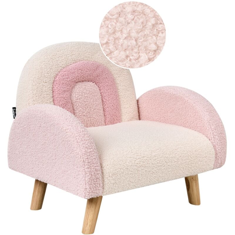 Fauteuil Enfant Arc-en-ciel Pieds en Bois Chaise Rembourrée Bouclé Rose Ombo