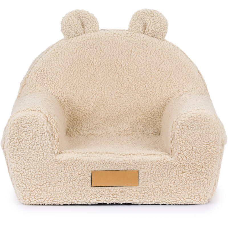 Fauteuil enfant avec oreilles, beige foncé, matière peau de mouton