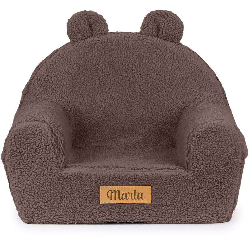 Fauteuil enfant avec oreilles, brun, matière peau de mouton