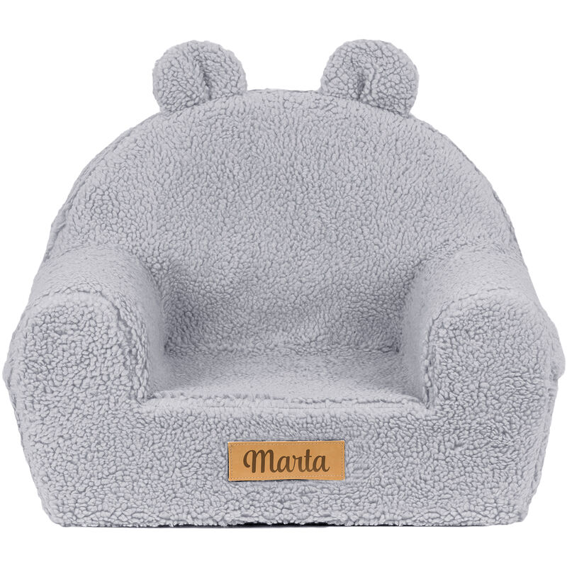 Flumi - Fauteuil enfant avec oreilles, gris, matière peau de mouton