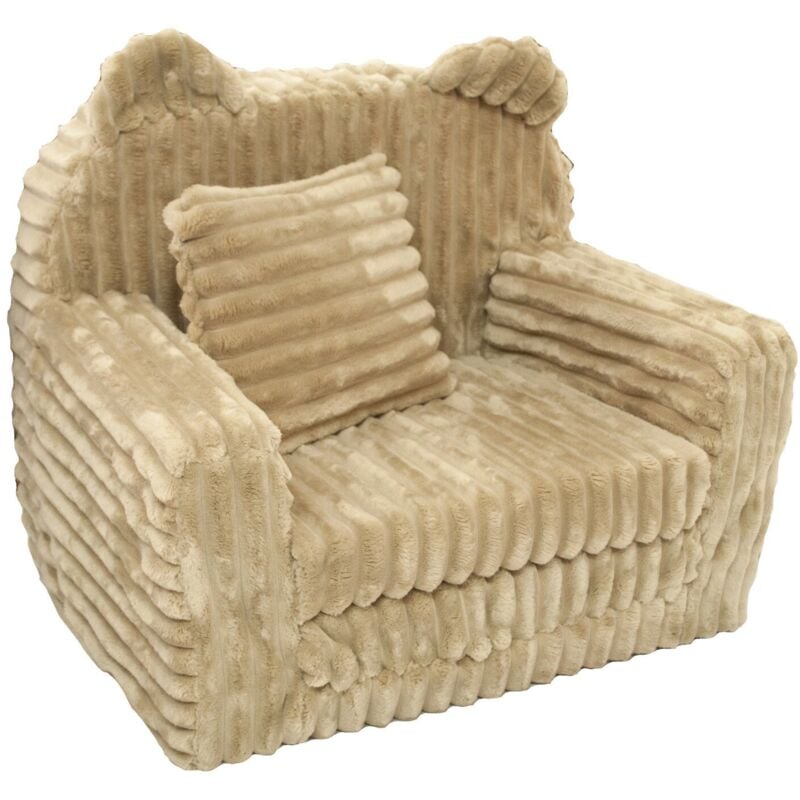 Fauteuil enfant - canapé lit - velours côtelé - 51x40x41cm - beige
