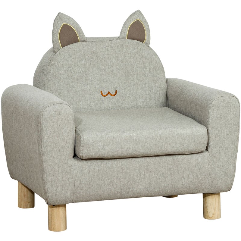 fauteuil enfant design scandinave chat accoudoirs assise dossier garnissage mousse haute densité piètement bois eucalyptus tissu gris