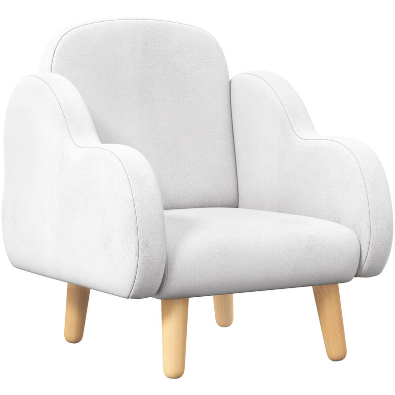 Fauteuil enfant design scandinave nuage - piètement PP aspect bois clair tissu polaire blanc