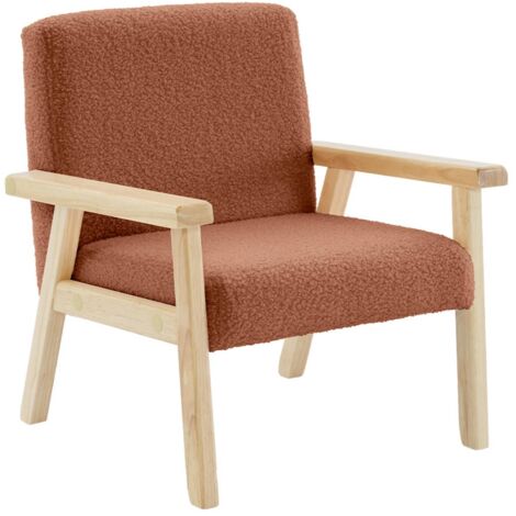 Fauteuil enfant en bois et tissu bouclette terracotta. ISAK L 47 x P 43.5 x H 50cm