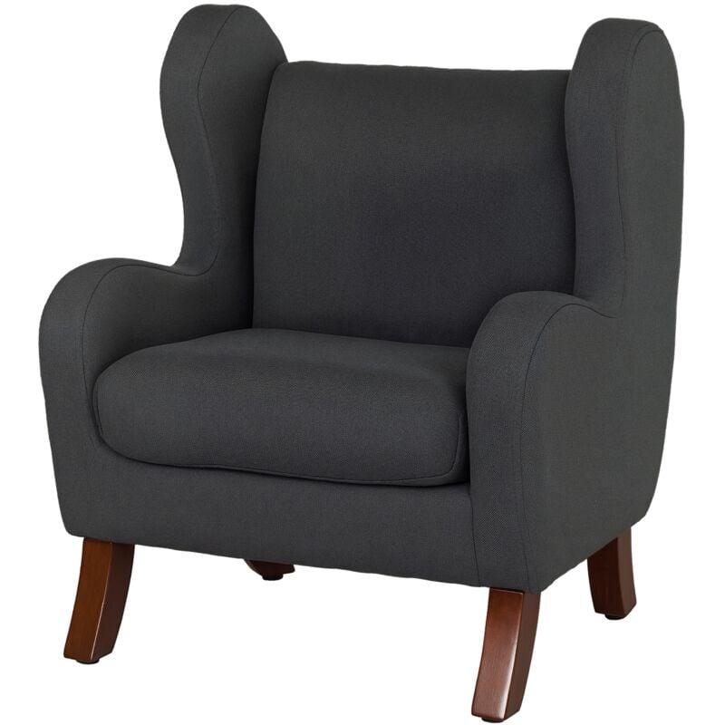 Homcom - Fauteuil enfant oreilles grand confort accoudoirs assise dossier garnissage mousse haute densité piètement bois hévéa verni lin gris