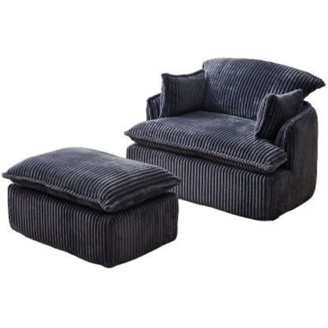 Fauteuil enfant pliable en velours côtelé gris – Confort moderne – Design minimaliste pour salon et chambre – Repose-pieds inclus