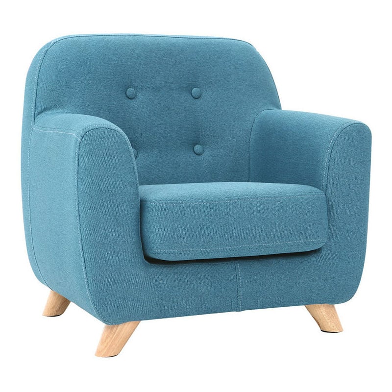 Fauteuil enfant scandinave en tissu bleu canard et bois clair norkid