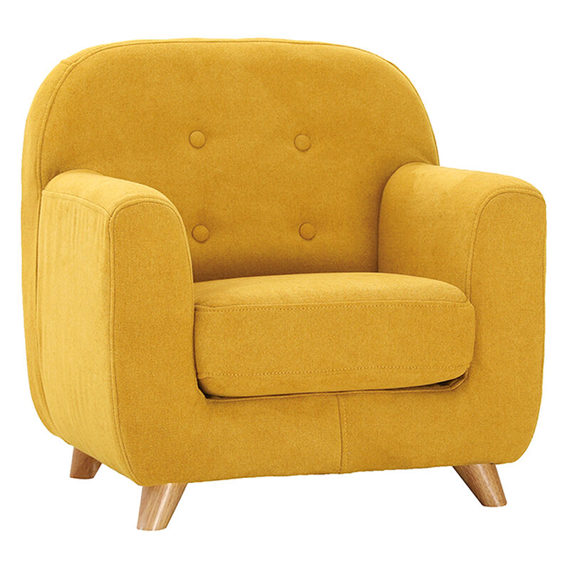 fauteuil enfant scandinave en tissu effet velours jaune moutarde et bois clair norkid - jaune
