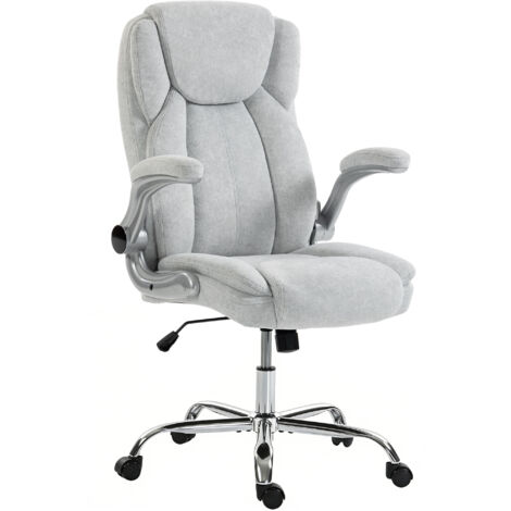 Fauteuil ergonomique, dossier haut en velours imprimé, accoudoirs rabattables, blanc crème