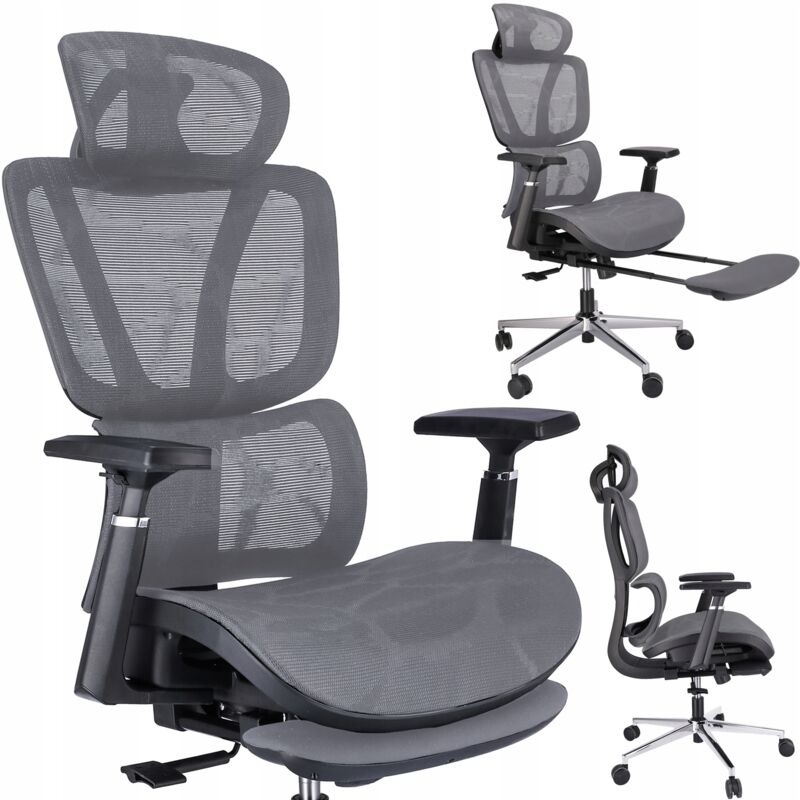 Neova - Fauteuil ergonomique avec repose-pieds - gris