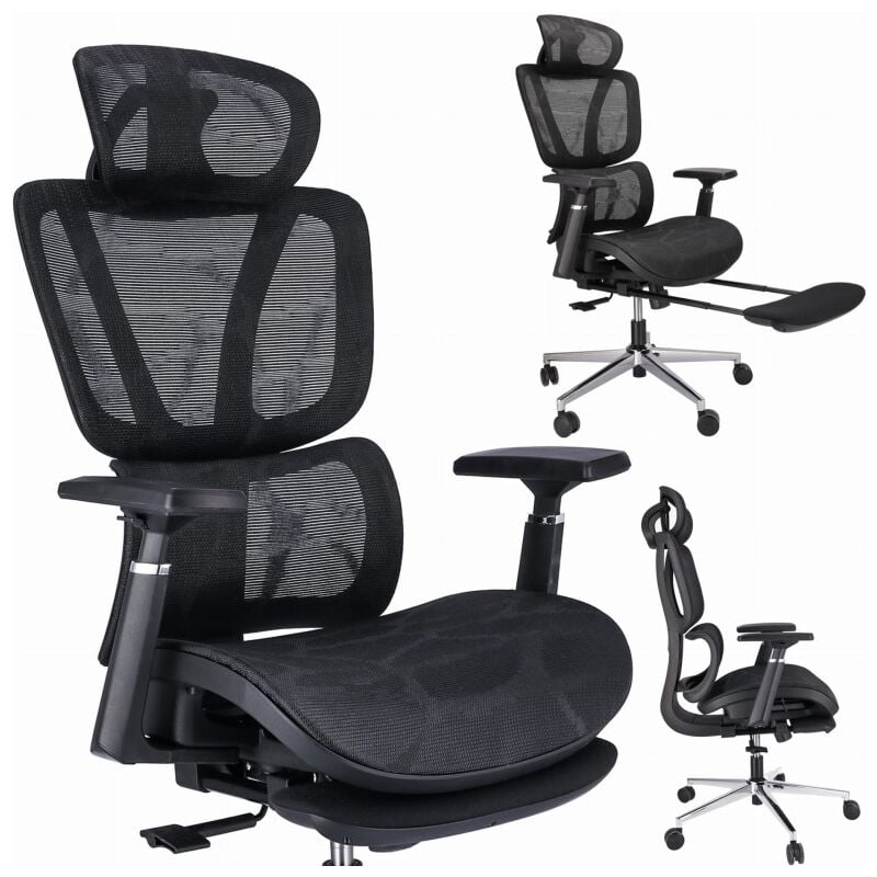 Fauteuil ergonomique NEOVA avec repose-pieds - noir