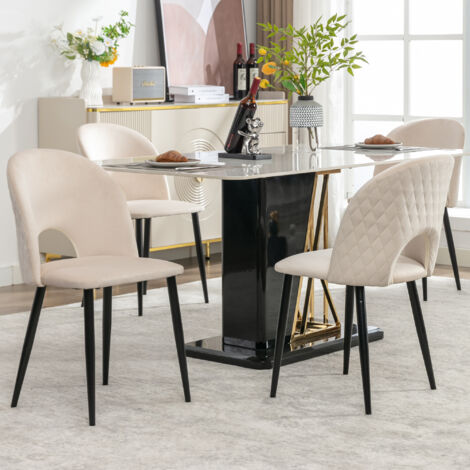 Fauteuil Esszimmerstuhl (4 pièces). Fauteuil design avec dossier. surface de siège en velours. Structure métallique. Pieds réglables. Motif diamant sur le dessus du fauteuil. Couleur beige.