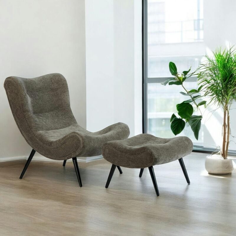 Pier Import - Fauteuil et pouf assortis tissu gris malmoe
