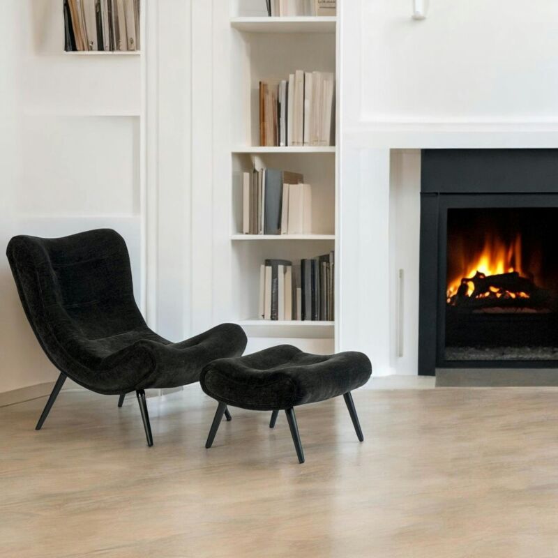 Fauteuil et pouf assortis tissu noir malmoe