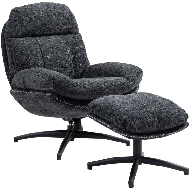 M&s - Fauteuil et repose pied en tissu gris anthracite chiné - atlas M&s - Fauteuil et repose pied en tissu gris anthracite chiné - atlas