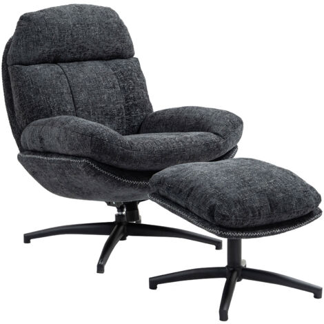 Fauteuil et repose pied en tissu gris anthracite chiné - ATLAS
