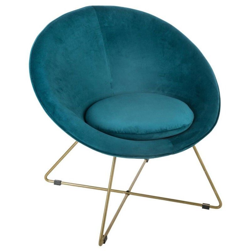 Fauteuil evan en velours & pieds or atmosphera - bleu canard