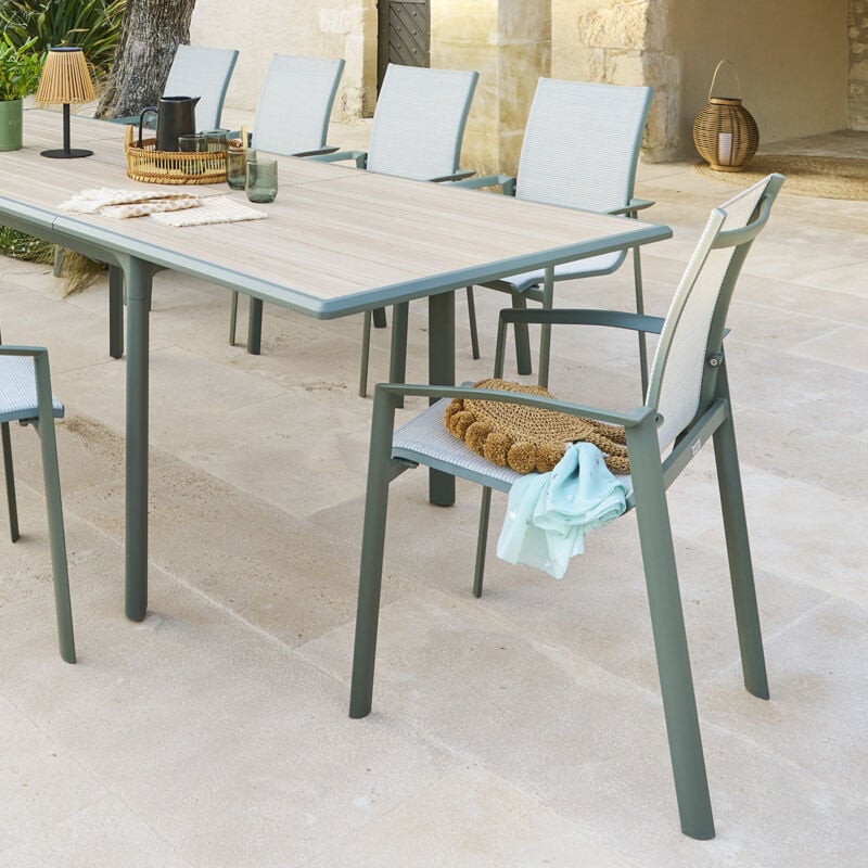 Hesperide - Fauteuil de jardin empilable Axant vert olive & vert laurier aluminium et texaline - Hespéride