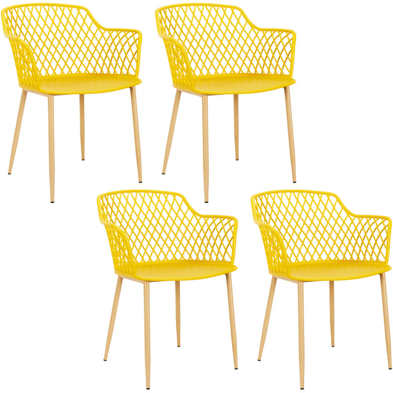 Lot de 4 fauteuils d'extérieur "Malaga" avec pieds en fer - Jaune - L 54.1 x H 80 x P 62.2 cm - Livraison gratuite