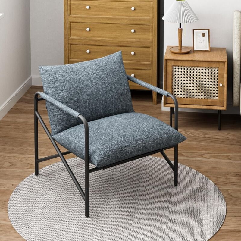 Fauteuil, Fauteuil à structure en métal, avec Coussin Amovible, Gris Wowttrelax
