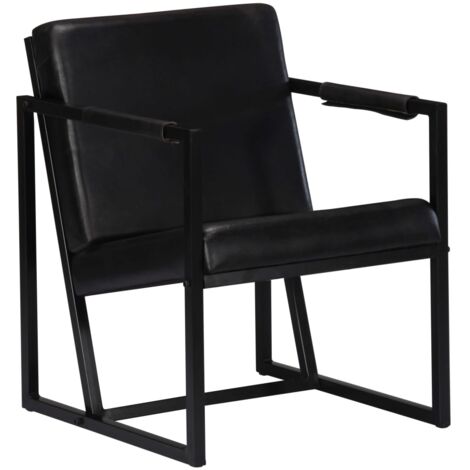 Fauteuil Fauteuil de Relaxation Fauteuil Salon Noir Cuir véritable 88001
