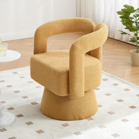 Fauteuil - Fauteuil Pivotant 360° avec Assise Capitonnée en Tissu Bouclé, Cadre Bois et Métal, Charge 150 kg, 67 x 55 x 74 cm, Orange