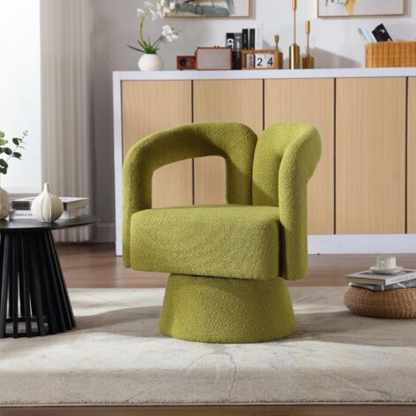 Fauteuil - Fauteuil Pivotant 360° avec Assise Capitonnée en Tissu Bouclé, Cadre Bois et Métal, Charge 150 kg, 67 x 55 x 74 cm, Orange