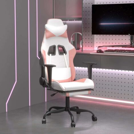 Fauteuil gamer avec repose-pied - Siège Gaming - Fauteuil design Blanc et rose Similicuir Chic-623633