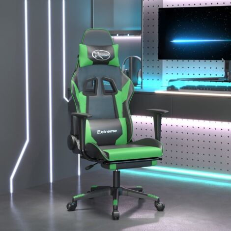 Fauteuil gamer avec repose-pied - Siège Gaming - Fauteuil design Noir et vert Similicuir Chic-799950