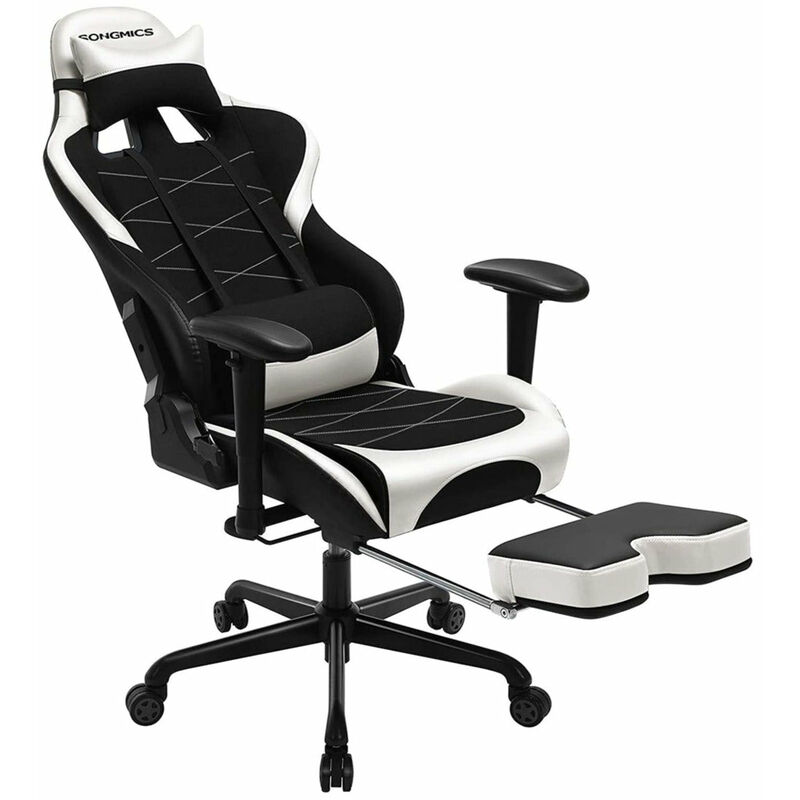 Helloshop26 - Fauteuil gamer avec repose-pieds siège de bureau racing ergonomique coussin lombaire cadre en acier dossier haut revêtement en pu et