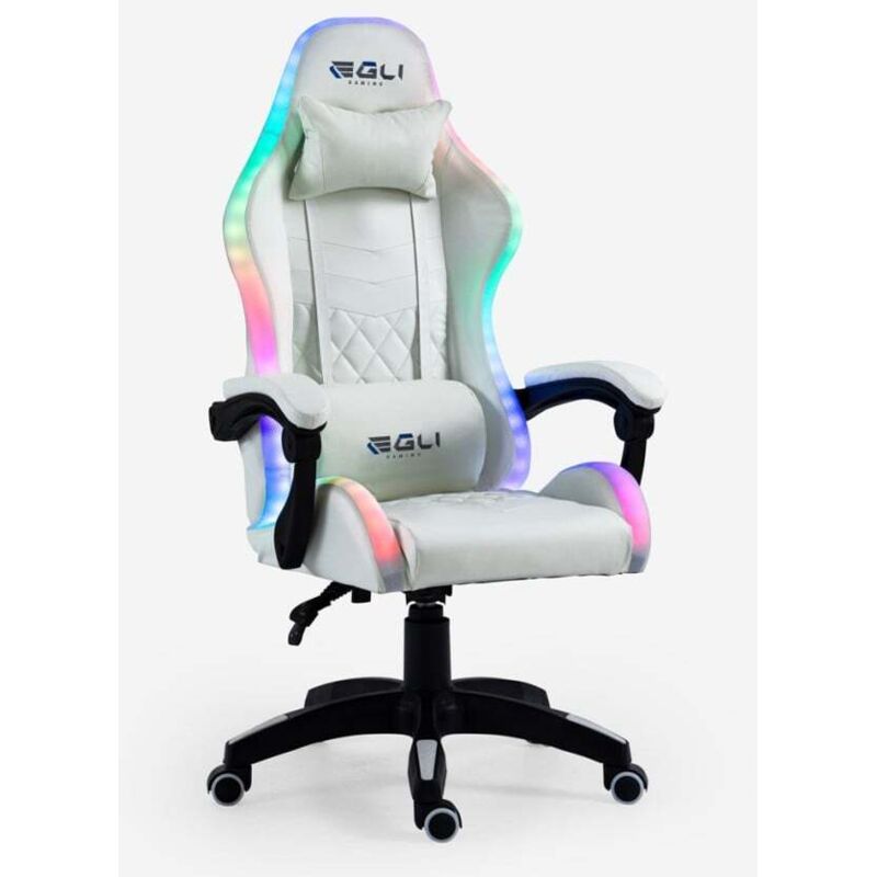 Fauteuil gamer blanc fauteuil led ergonomique inclinable avec coussin pixy Egli 