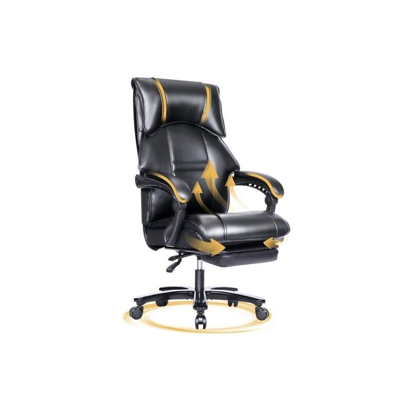 Fauteuil gamer - Chaise gaming - Chaise de bureau ergonomique - Hauteur Réglable - Support lombaire et Repose-pieds - Charge 200 kg - Noir