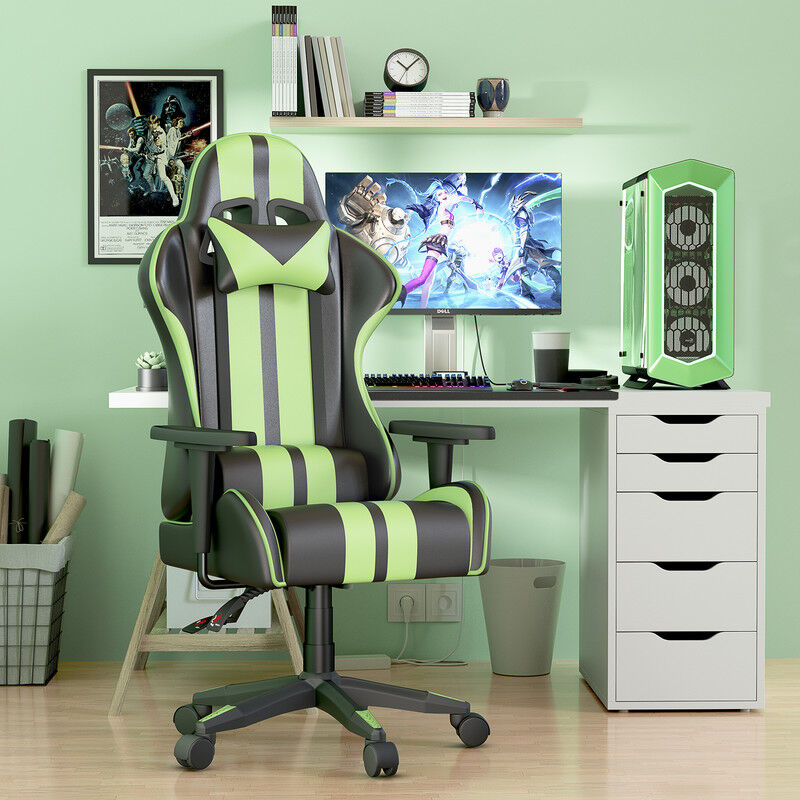 Rattantree - Fauteuil gamer, Chaise gaming, Chaise de bureau Réglable Pivotant, Vert - Vert
