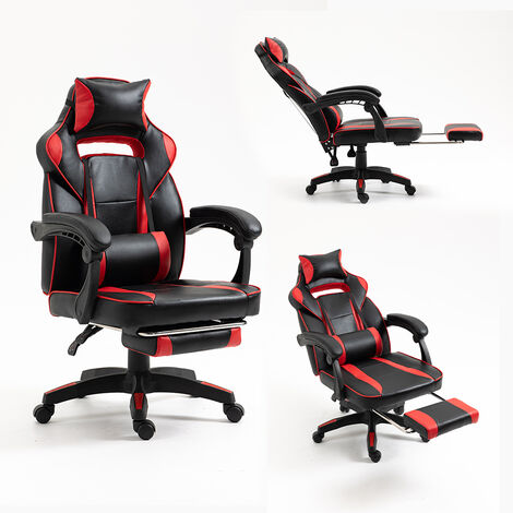 IZTOSS Fauteuil Gamer - Chaise gaming Ergonomique Inclianble - Avec Repose-pieds Télescopique - Hauteur Réglable - Appui-tête, Support Lombaire, Charge 150 kg, Noir et Rouge