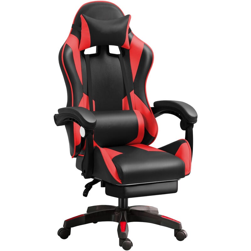 Fauteuil gamer - Chaise gaming - Chaise de bureau ergonomique - Hauteur Réglable - Support lombaire et Repose-pieds - Charge 120 kg - Noir et Rouge