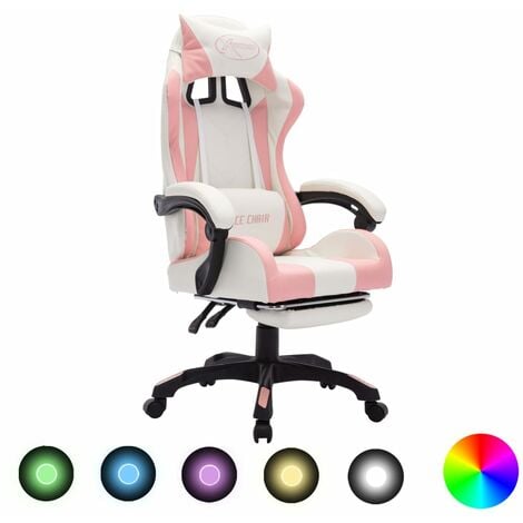 Fauteuil gamer Chaise gaming | Fauteuil de jeux vidéo avec LED RVB Rose et blanc Similicuir 28521