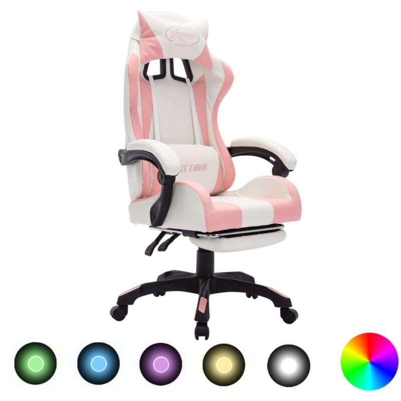 Maison Chic - Fauteuil gamer Chaise gaming Fauteuil de jeux vidéo avec led rvb Rose et blanc Similicuir 28521