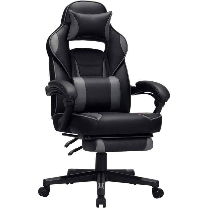 Fauteuil gamer, Chaise gaming, Siège de bureau réglable, avec repose pieds télescopique, ergonomique, mécanisme basculent, appui tête, support Fauteuil gamer, Chaise gaming, Siège de bureau réglable, avec repose pieds télescopique, ergonomique, mécanisme basculent, appui tête, support