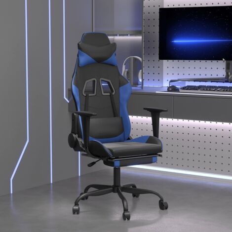 Fauteuil gamer de massage et repose-pied - Siège Gaming - Fauteuil design Noir et bleu Similicuir Chic-931366