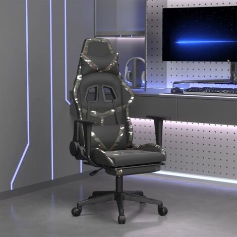 Fauteuil gamer de massage - Siège Gaming - Fauteuil design repose-pied Noir&Camouflage Similicuir Chic-592755