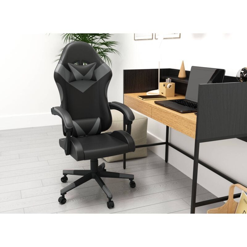 Deco In Paris - pixel - Fauteuil gaming en simili cuir noir et gris pixel