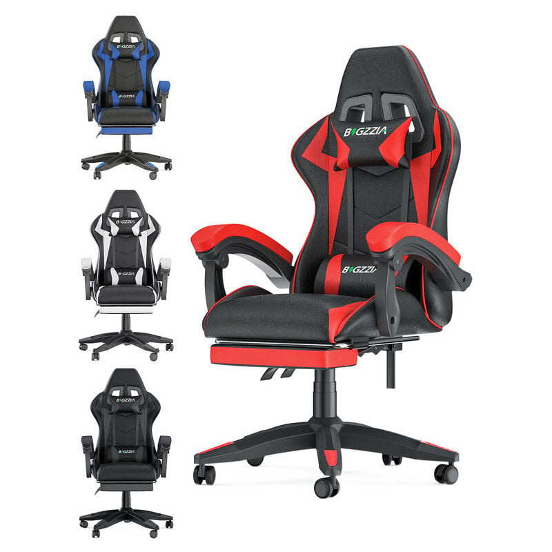 Rattantree - Fauteuil gamer ergonomique Chaise de bureau - Avec appui-tête, Support lombaire et Repose-pieds - Hauteur Réglable - Noir et Rouge