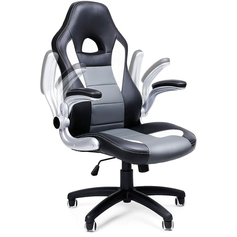 Fauteuil Gamer Fauteuil De Bureau Accoudoirs Pliables Dossier Haut Hauteur Reglable Ergonomique Noir Gris Blanc Obg28g