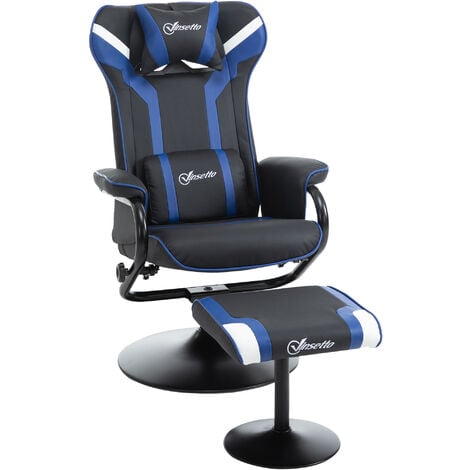 VINSETTO Fauteuil gamer inclinable pivotant avec repose-pied - coussins lombaires, tétière inclus - revêtement synthétique bleu noir