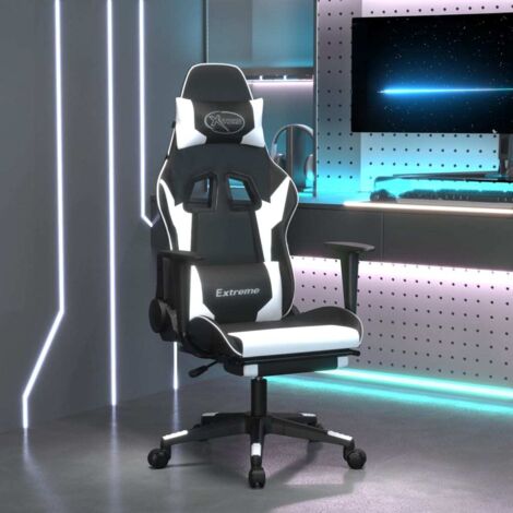 Fauteuil gamer - Siège Gaming - Fauteuil design de massage et repose-pied Noir blanc Similicuir Chic-411914